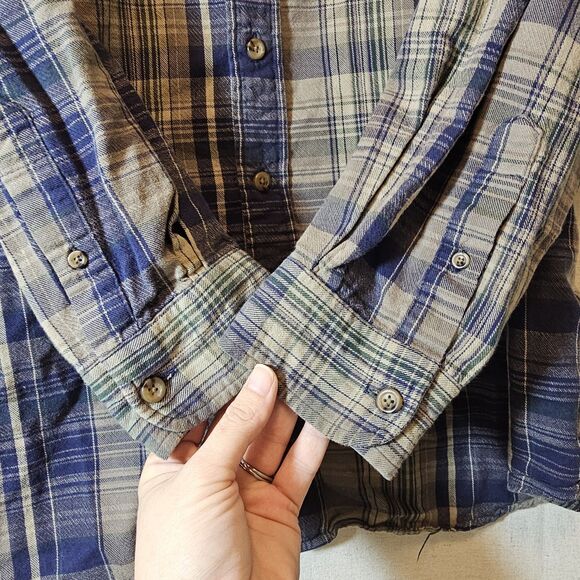 Roundtree And Yorke Casuals Flannel Outdoors Tan Blue Green Mens Big 3XB - Picture 4 of 11